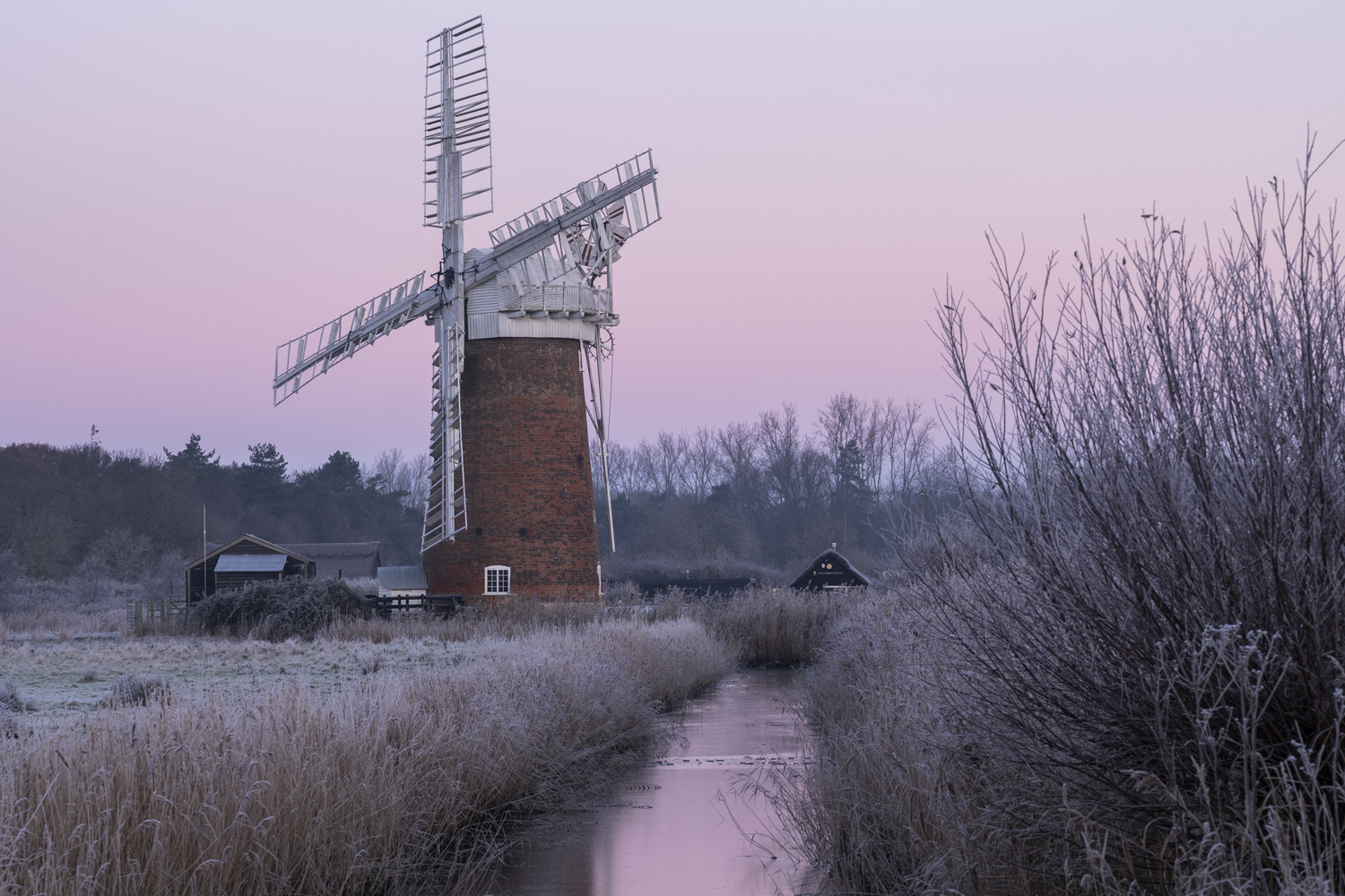 Horsey windpump and frozen dyke on a chilly morning by Jon Gibbs