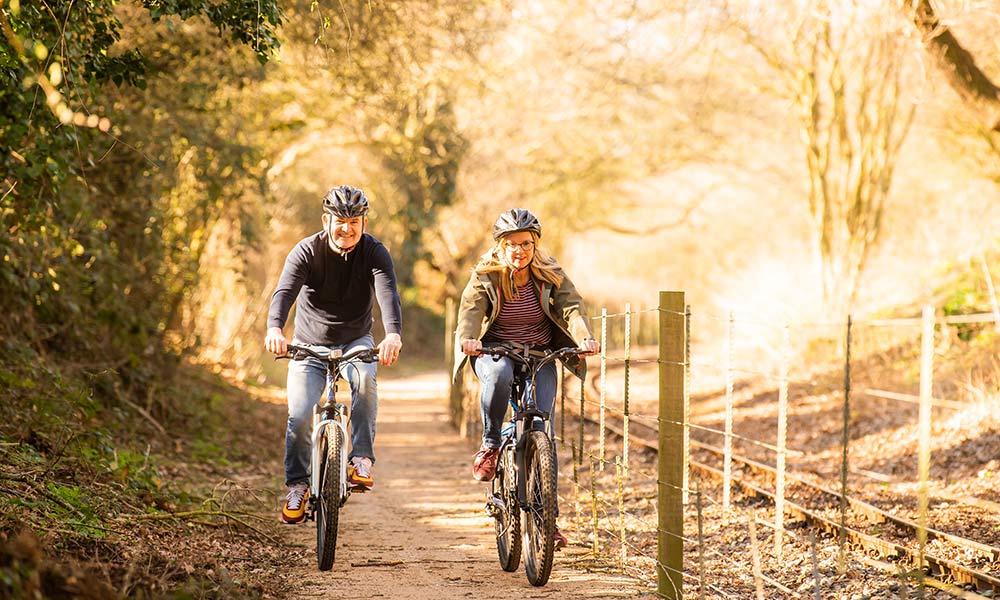cycling along a traffic-free trail near Coltishall