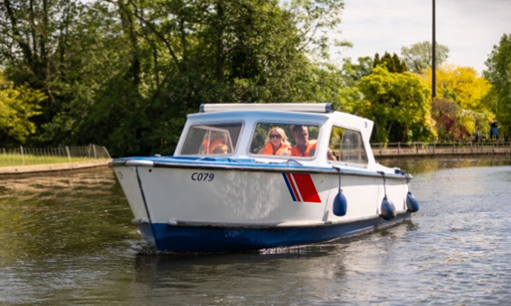 a day charter boat with a family inside