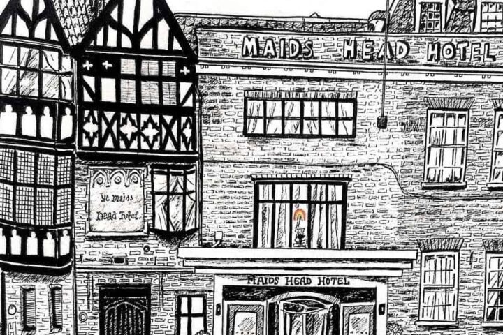 Maids Head Hotel, ink illustration