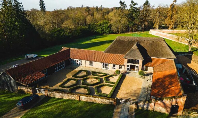 Outdoor wedding reception in North Norfolk countryside