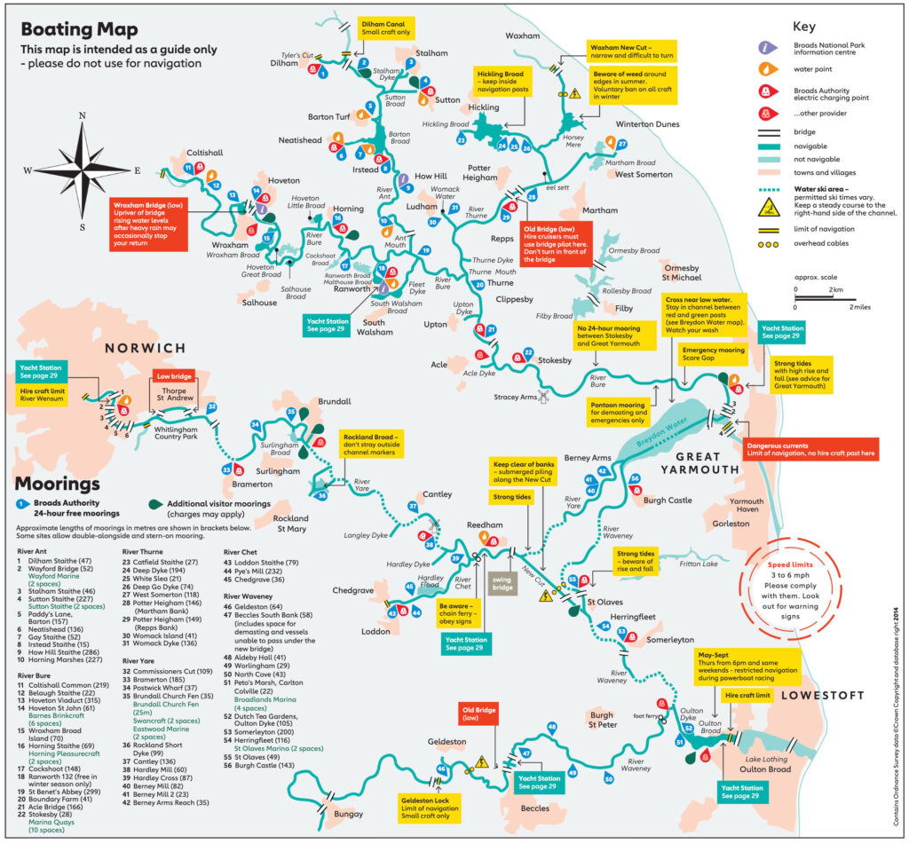 Large Boating Map showing The Broads National Park