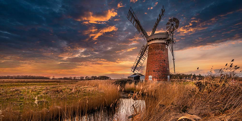 The Broads National Park - Horsey Mill at sunset